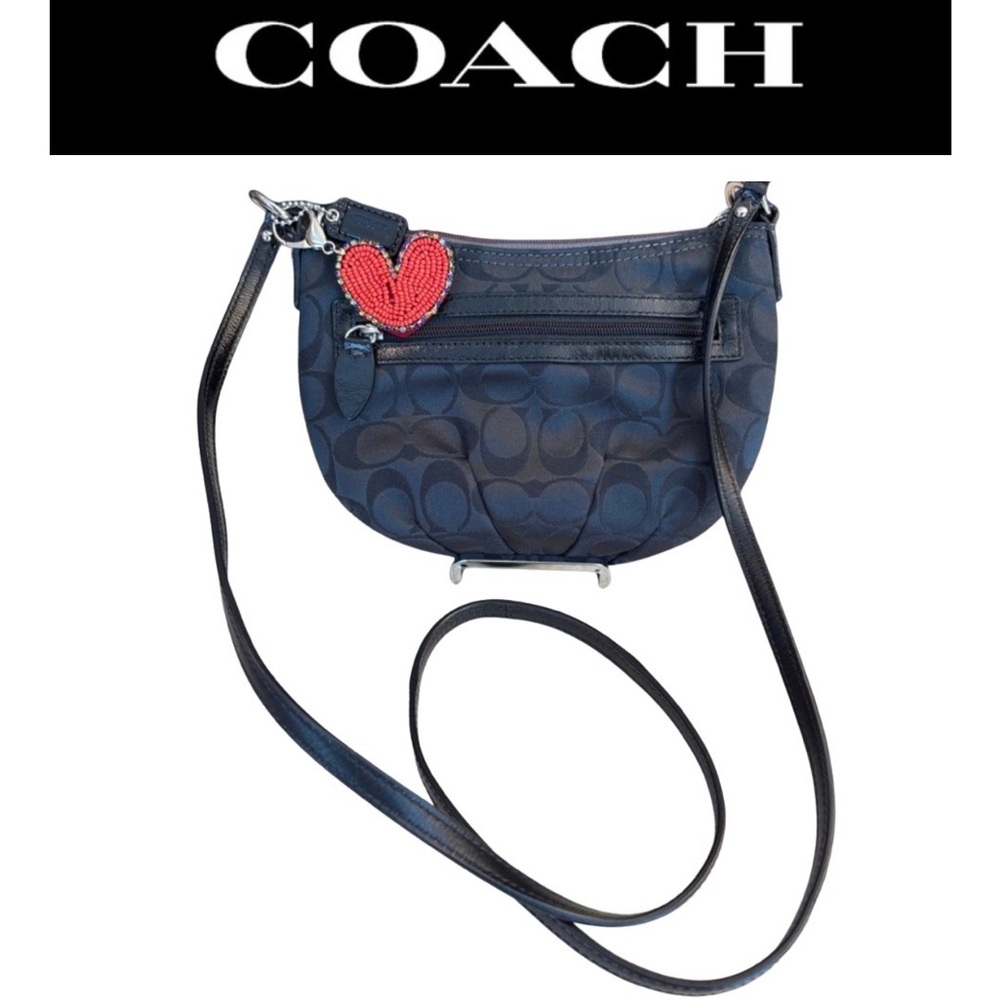 COACH Black Canvas Signature CC Crossbody w/Back COACH Zipper Tag, Vintage. EUC